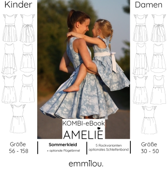 Kombi-eBook Sommerkleid "Amelie" Größe 56-158 & 30-50 Schnittmuster & Nähanleitung